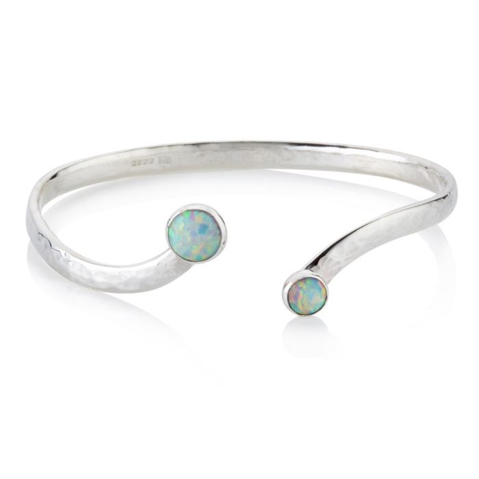 Silver Hammered Bangle with White Opal Gifts UK made | Image 1