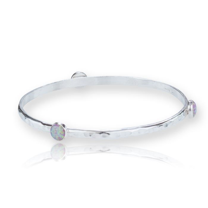 Large Silver Bangle set with 6mm Pink Opals | Image 1