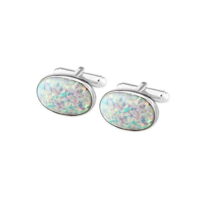 Sterling Silver White Opal Oval Cufflinks  UK made | Image 1