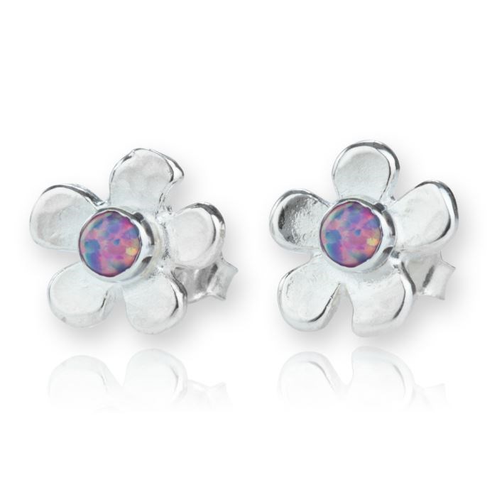 Silver Daisy Stud Opal Earrings | Image 1
