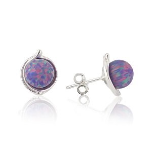 Sterling Silver Stud Earring with 8mm Purple Opals | Image 1
