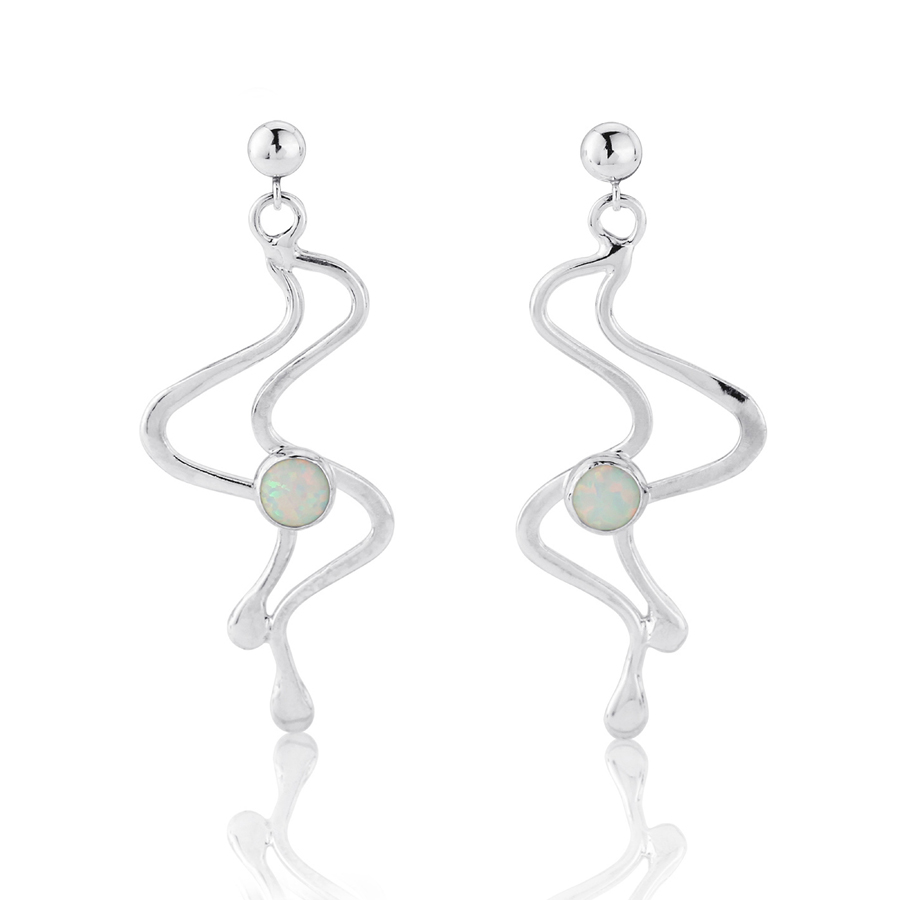 White Opal and Silver Drop Earring | Image 1