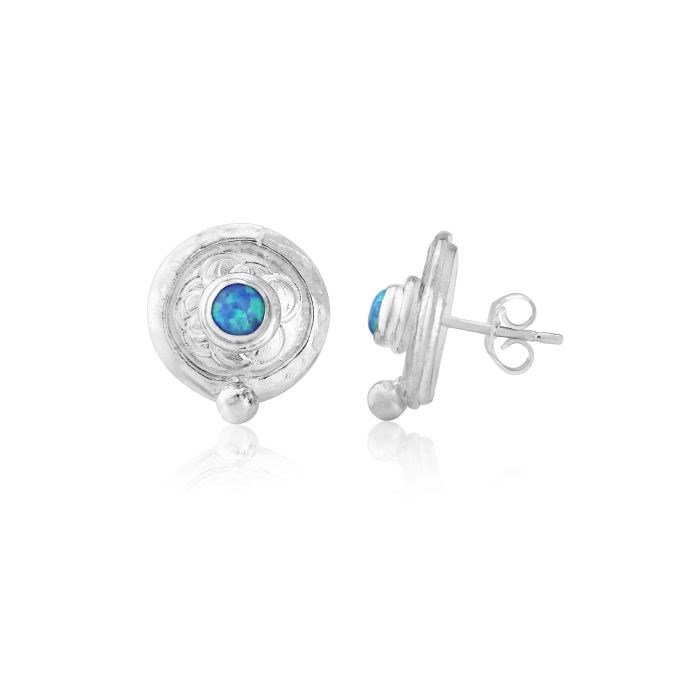 Sterling Silver Blue Opal Stud Earrings | Image 1