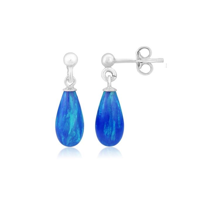6x12m Blue Teardrop Opal Silver Drop Earrings | Image 1