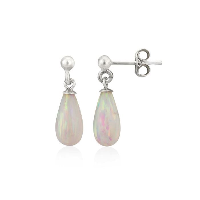 6x12mm White Teardrop Opal Silver Drop Earrings | Image 1