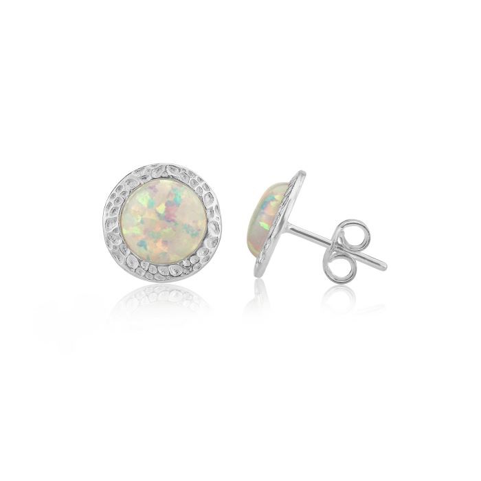  6mm White Opal Hammered Stud Earrings (Other Colours Available) | Image 1