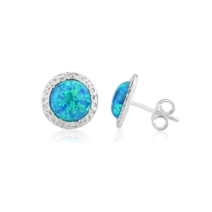6mm Aqua Opal Hammered Stud Earrings | Image 1