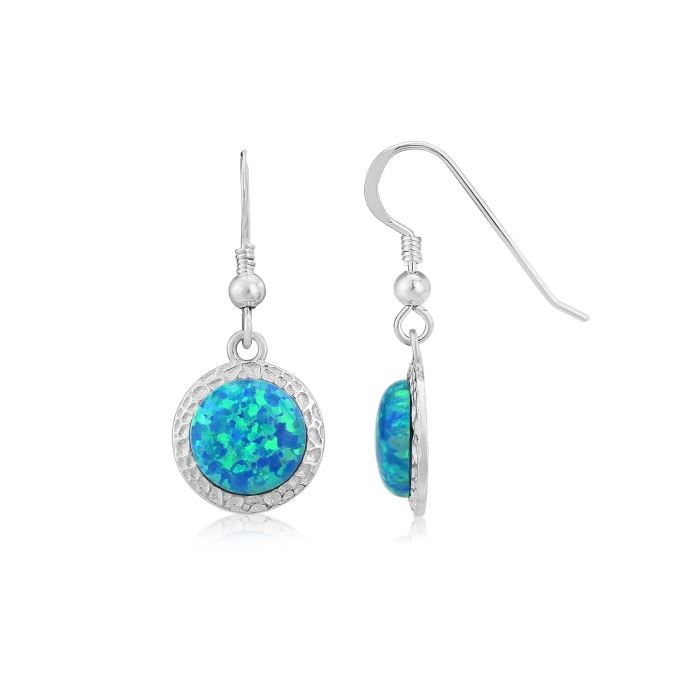 10mm Aqua Opal Hammered Drop Earrings (Other Colours Available) | Image 1