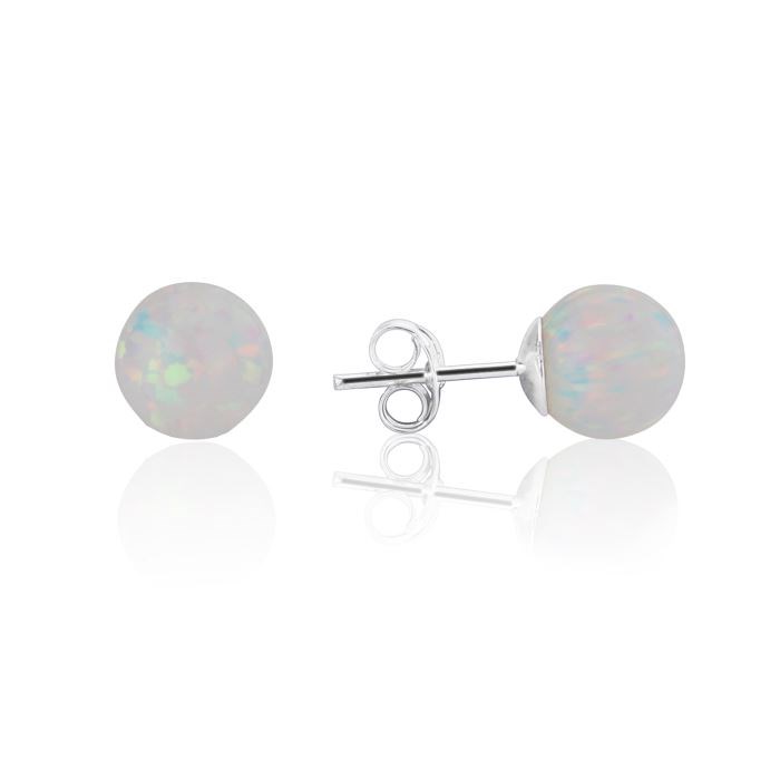 7mm White Opal Bead Stud Earrings ( 9 Colours Available) | Image 1