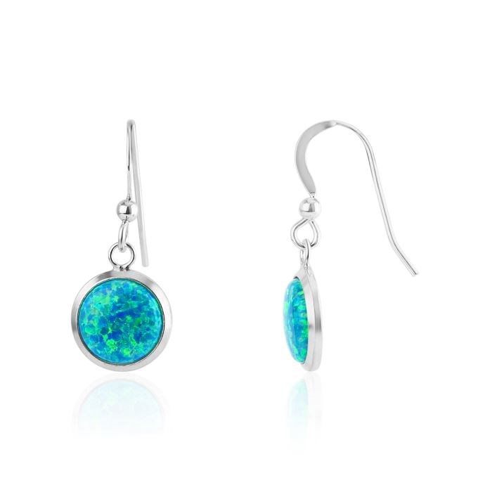 8mm Aqua Opal Sterling Silver Drop Earrings ( 9 Colours Available) | Image 1