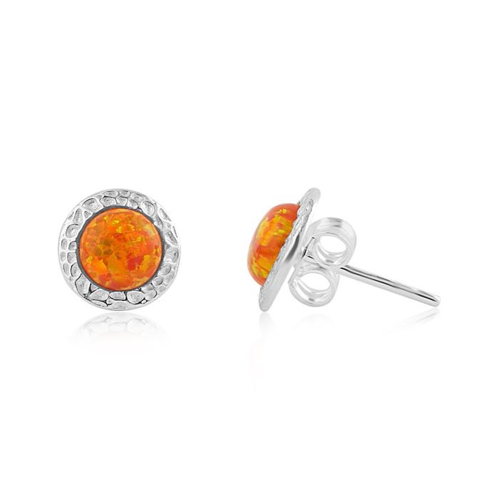 8mm Orange Fire Opal Hammered Stud Earrings | Image 1