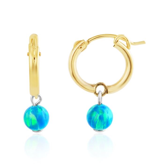 Small Gold Filled Hoop Earrings with Aqua Opal | Image 1