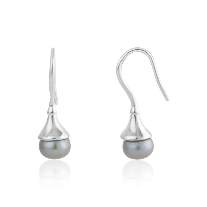 Grey Pearl Silver Cone Drop Earrings | Image 1
