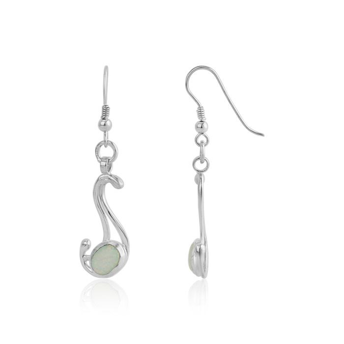 White Opal and Silver Wave Drop Earring | Image 1