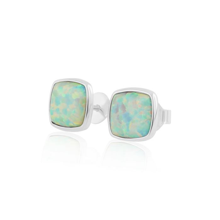 White Opal Square Stud Earrings 7mm (8 Colours Available) | Image 1