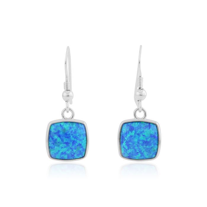 Blue Opal Square Drop Earrings 10mm ( 8 Colours Available) | Image 1