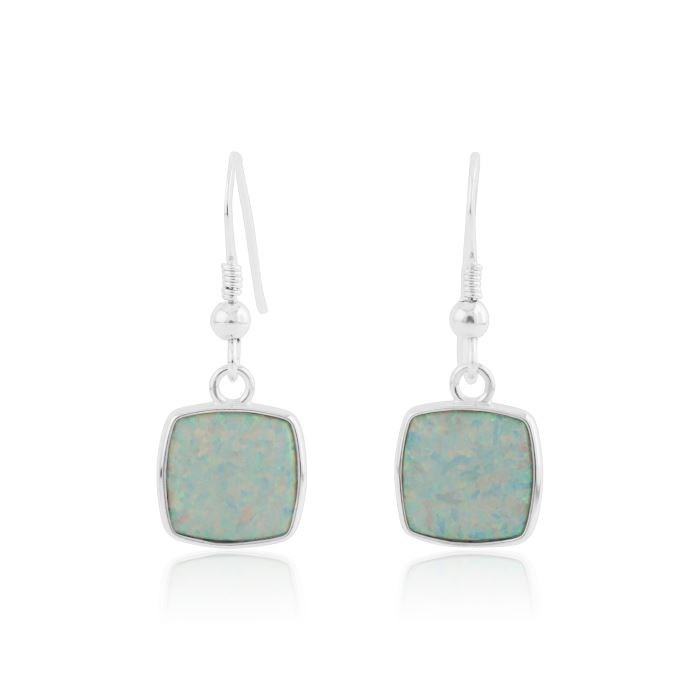 10mm White Opal Square Drop Earrings (8 Colours Available) | Image 1