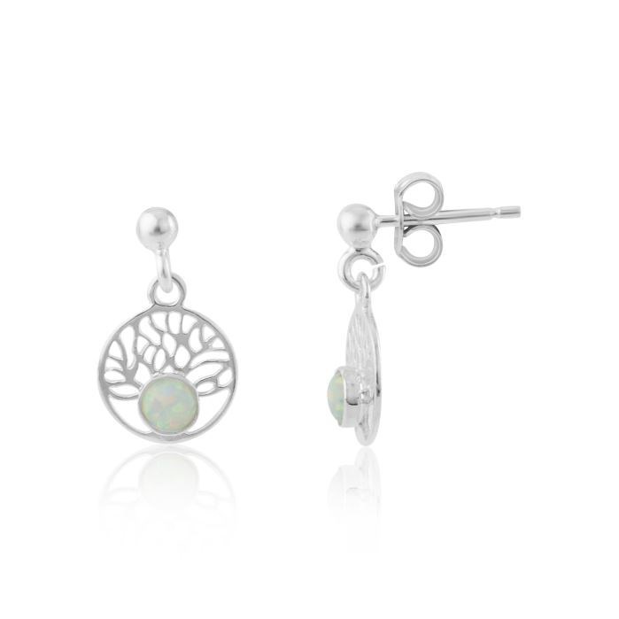 White Opal Tree of Life Drop Earrings | Image 1
