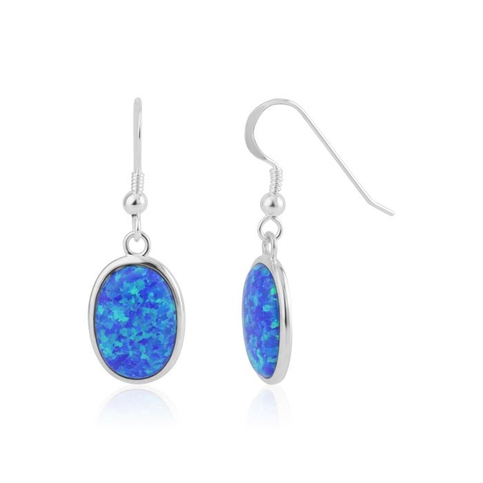 10x14mm Dark Blue Opal Oval Drop Earrings | Image 1