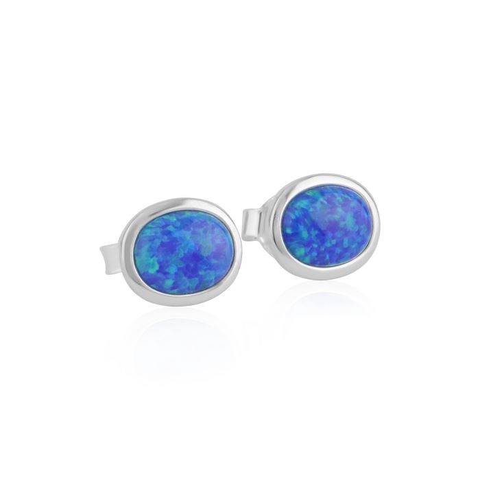  Dark Blue Opal Oval Stud Earrings | Image 1