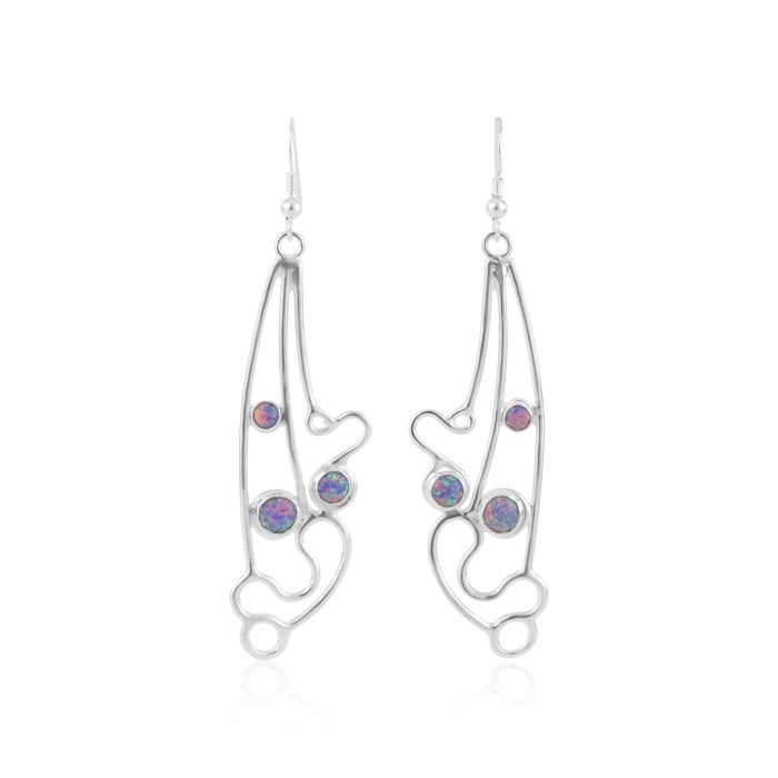 Silver Wirework and Purple Opal Drop Earrings | Image 1