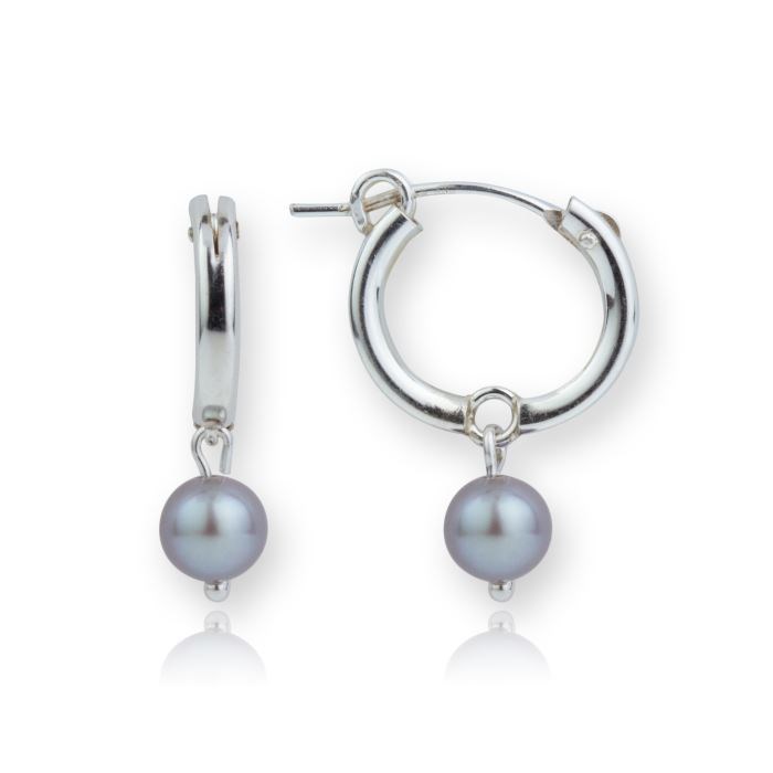 Small Sterling Silver Grey Pearl Hoops | Image 1