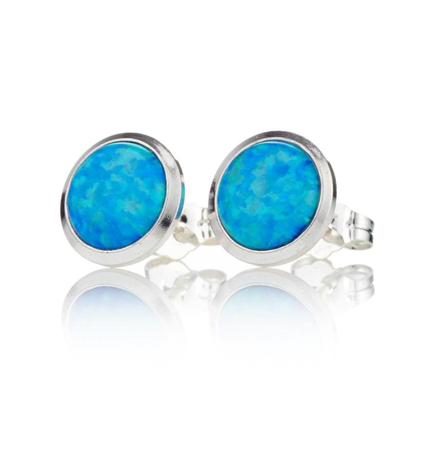 7mm Blue Opal Stud Earrings | Image 1