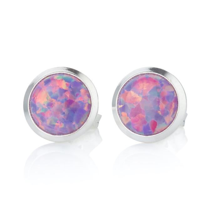 7mm Purple Opal Stud Earrings (9 Colours Available) | Image 1