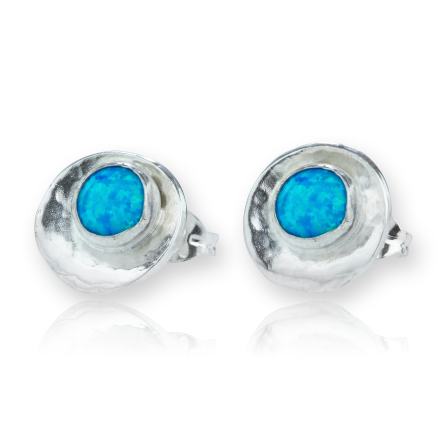 Silver Oyster Shell Blue Opal Earrings | Image 1