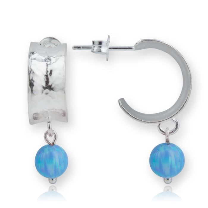 Silver Hoop Earrings with Blue Opals | Image 1