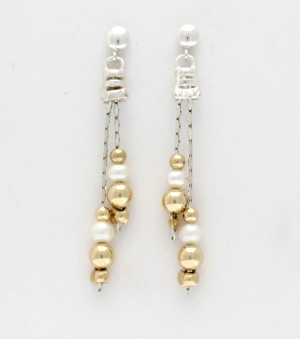 Gold and Silver Pearl Drop Earrings | Image 1
