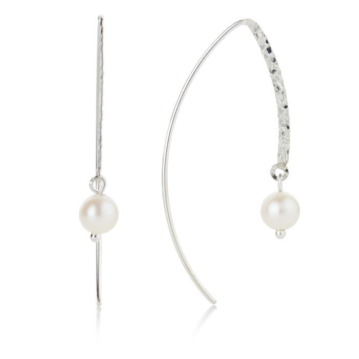 Silver Pearl Hoop Drop Earrings | Image 1