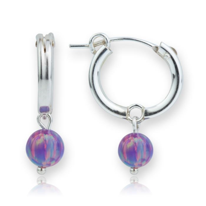 Small Silver Purple Opal Hoop Earrings | Image 1