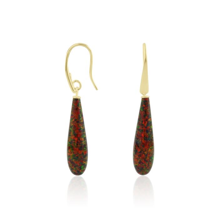 9ct Red Fire Teardrop Opal Earrings 8/30mm (fish hook fitting) | Image 1