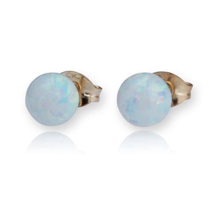 6mm 9ct Gold White Opal Stud Earrings (Other Colours Available) | Image 1