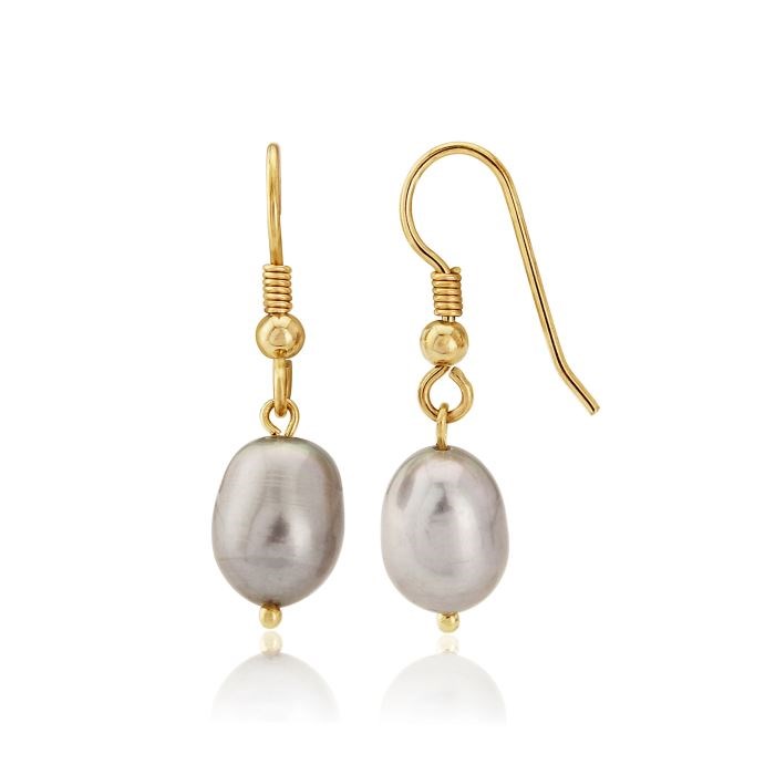 9ct Gold Grey Pearl drop Earrings | Image 1
