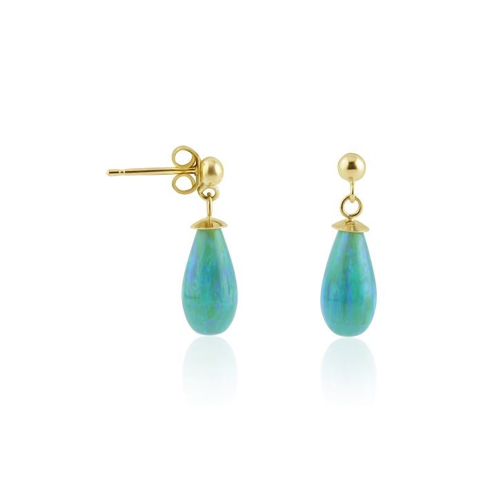 9ct gold forest green opal teardrop earrings | Image 1