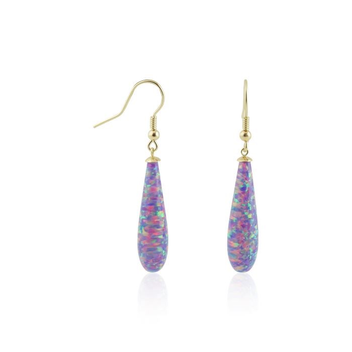 9ct Gold Purple Teardrop Opal Earrings | Image 1