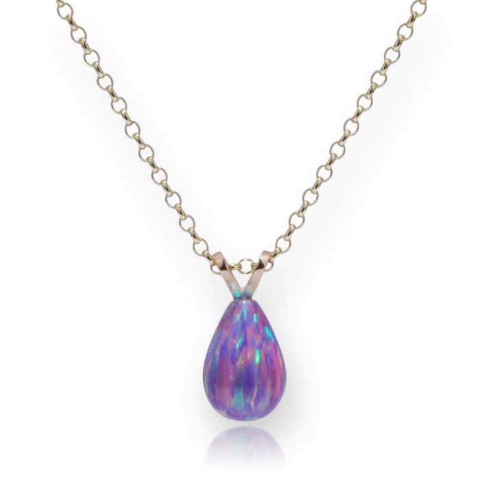 Delicate 9ct Gold Purple Teardrop Opal Pendant