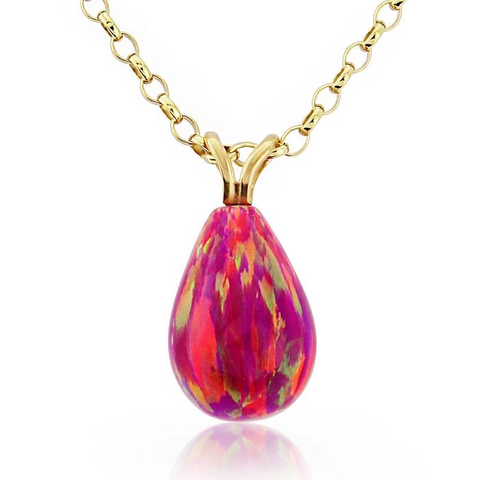 Delicate 9ct Gold Red Teardrop Opal Pendant | Image 1