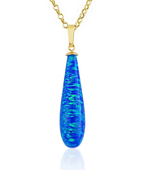 9ct Gold Dark Blue Teardrop Opal Pendant | Image 1