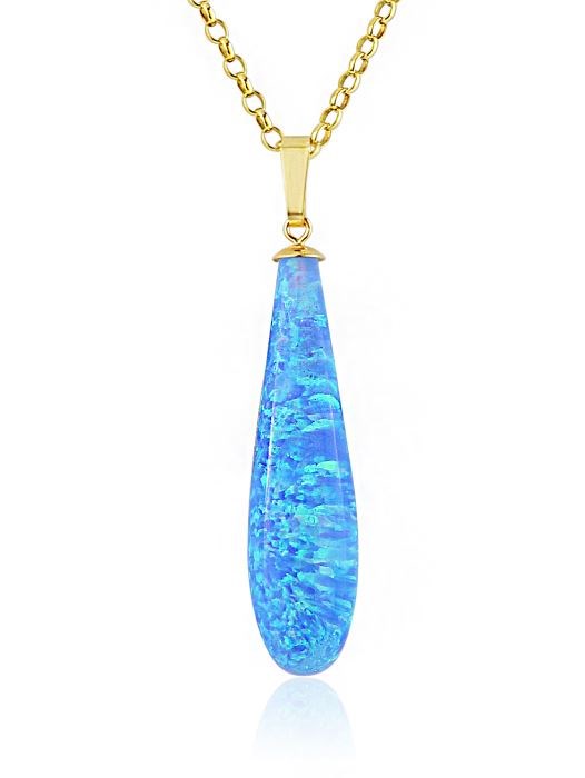 9ct Gold Blue Teardrop Opal Pendant | Image 1