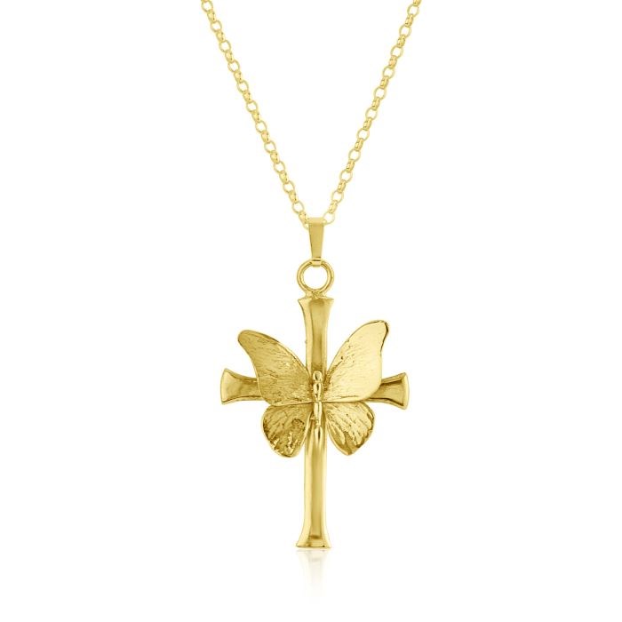 9ct Gold Cross Pendant with Butterfly | Image 1
