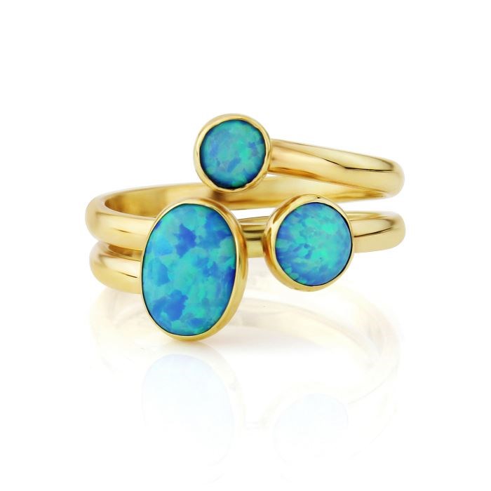 Yellow gold spiral ring with blue opals | Image 1