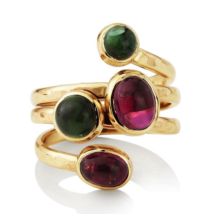 Gold Green & Pink Tourmaline Spiral Ring | Image 1