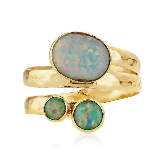 9ct Gold Spiral Ring with White and Green Opals | Lavan