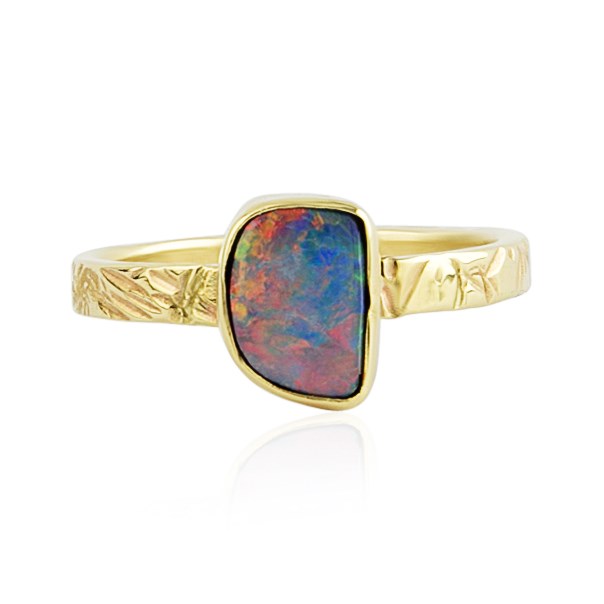 9ct Gold Ring Set With Natural Australian Blue Pink Opal | Image 1