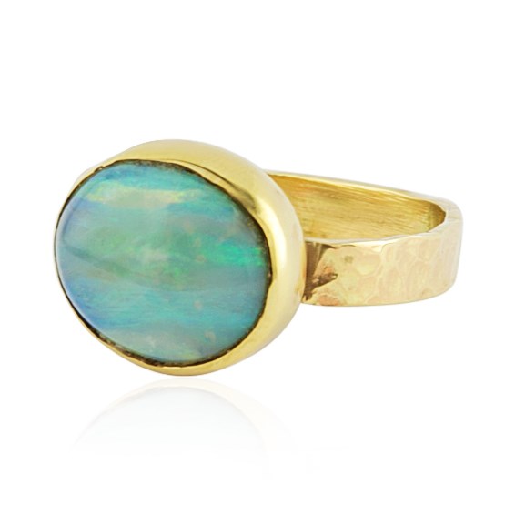 9ct Gold Ring Set With Natural Australian Green Opal | Image 1