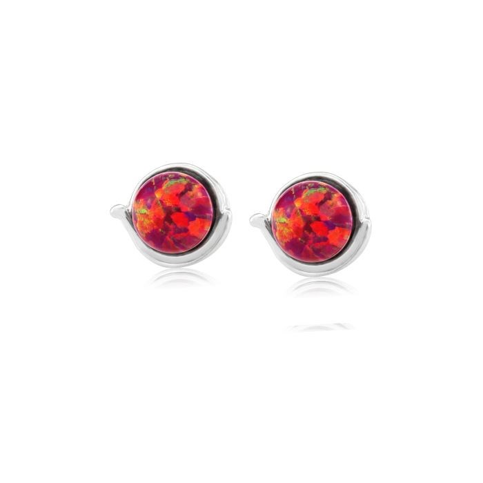 Sterling Silver Stud Earring with 8mm Red Opals | Image 1