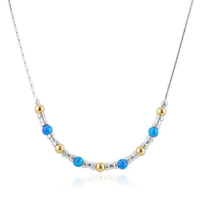 Silver and Gold Dark Blue Opal Necklace | Image 1
